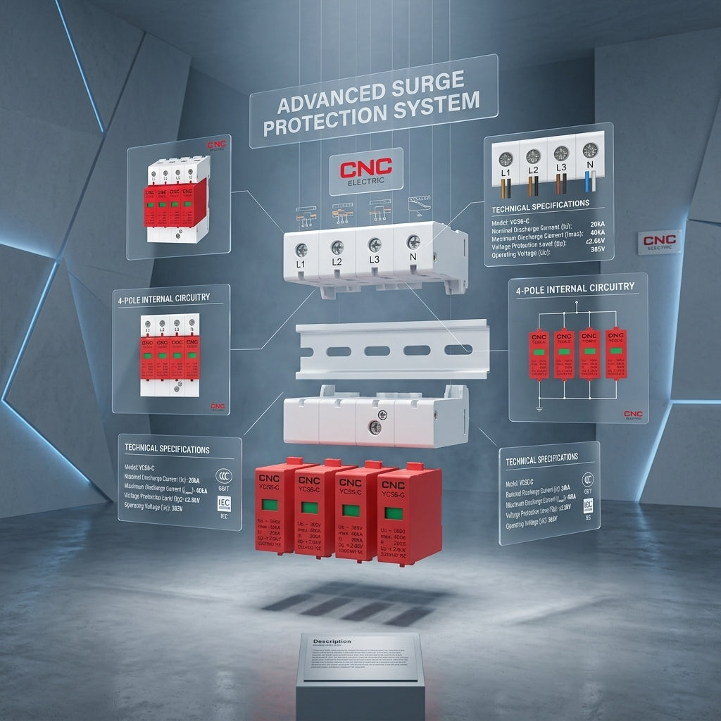 CNC YCS6-C AC Surge Protection Device SPD 4 Pole 385V – 20-40kA, 40-60kA, 60-80kA