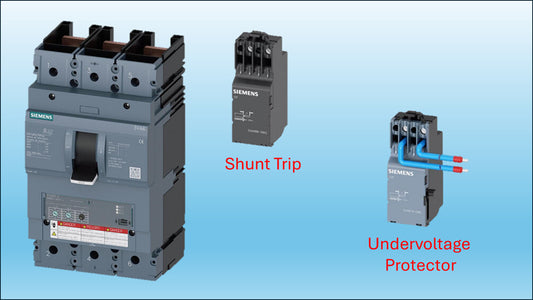 Siemens 3VA6 3 pole MCCB with shunt trip and undervoltage protector accessories