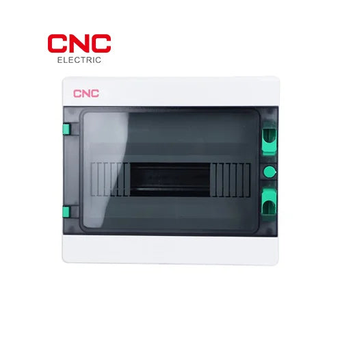CNC HA 12-way waterproof distribution box, front view with smoked transparent cover