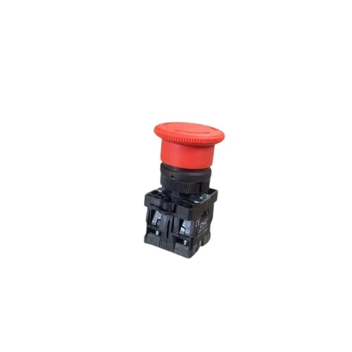 CNC emergency stop push button ZB2-BE101C, red mushroom head in side view with contact block