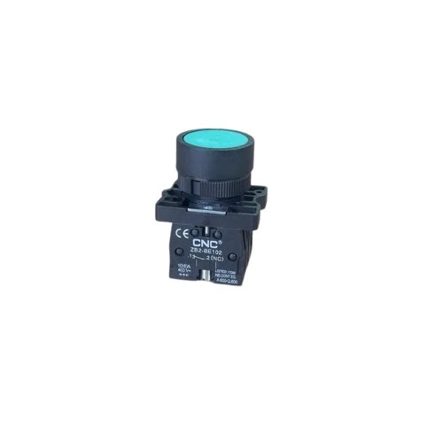 CNC green push button switch with ZB2-BE101C contact block marked 2—4 (NO)