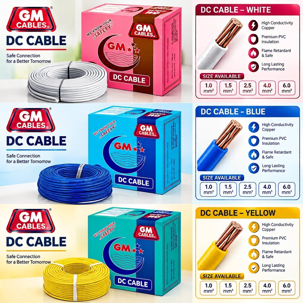 GM Cables DC cable size and color chart with copper conductor and PVC insulation claims