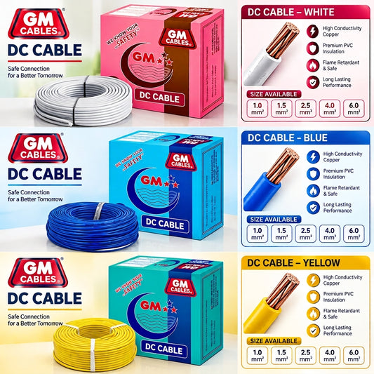 GM Cables DC cable size and color chart with copper conductor and PVC insulation claims
