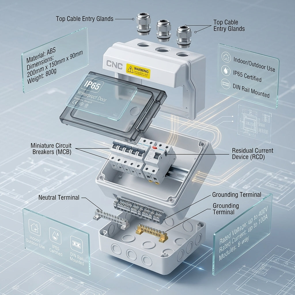 CNC YCX8 Waterproof Distribution Box 12 Ways IP65 – Safe & Weather-Resistant
