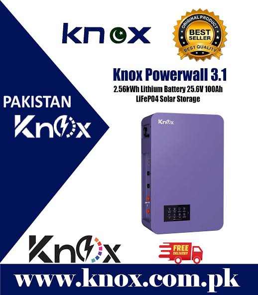 Knox Powerwall 3.1 25.6V 100Ah LiFePO₄ Battery | 2.56kWh Wall-Mounted Storage