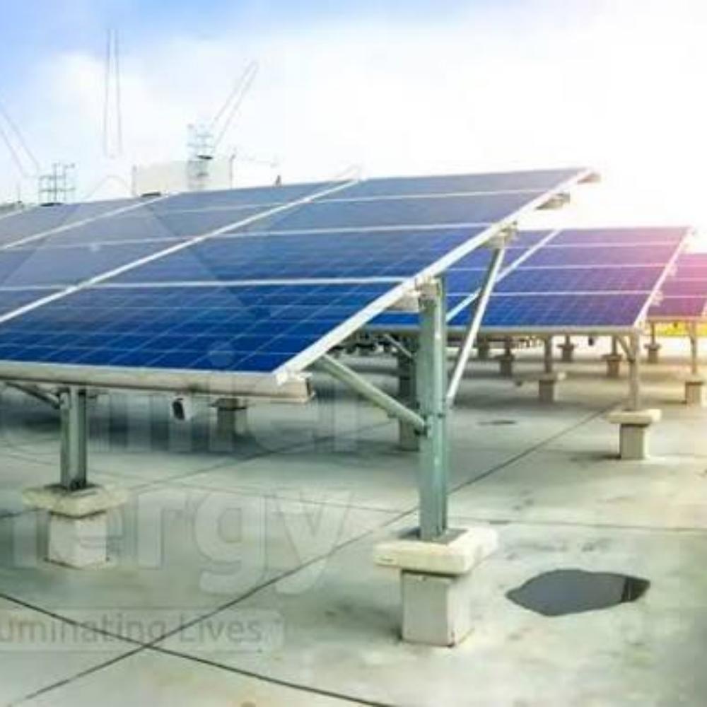 Solar panels on a ground-mounted structure at an open site