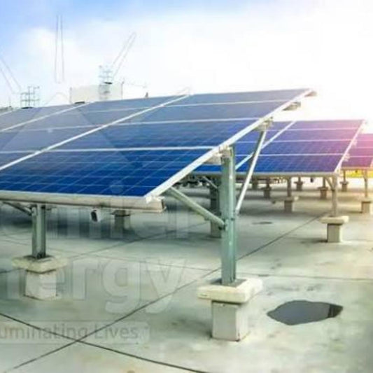 Solar panels on a ground-mounted structure at an open site