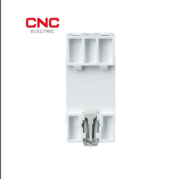 CNC VA 2 Pole Protection Device 40A, 63A, 80A voltage protector back view with DIN rail clip