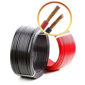 Red and black insulated cable coils with conductor detail