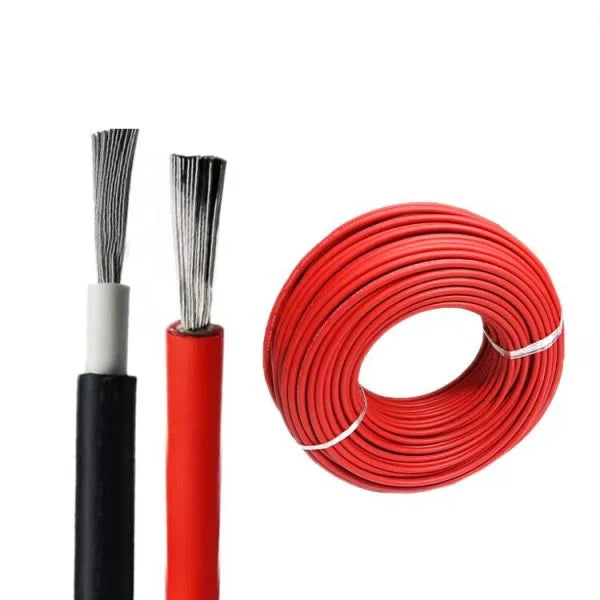 Red cable coil and red and black cable conductor close-ups