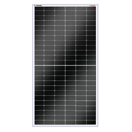 Inverex 645W solar panel with silver frame and half-cut cell grid shown in two halves, Inverex logo visible at the top left