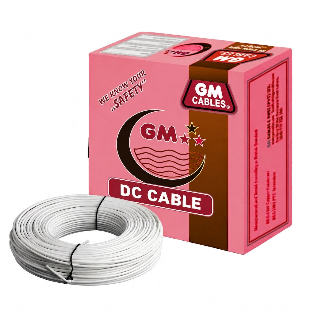 GM Cables DC cable box with red, blue, and black cable samples