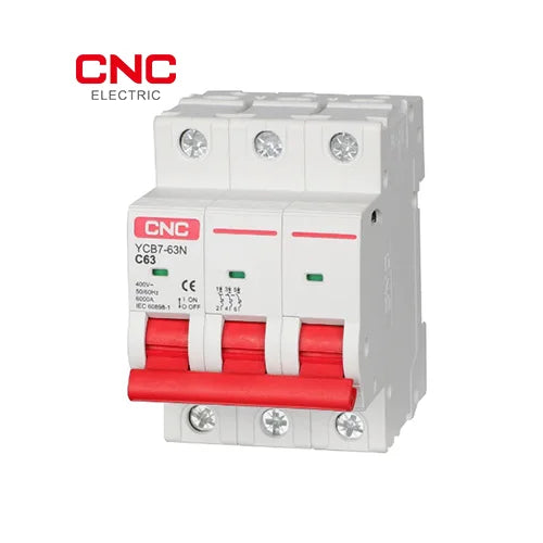 CNC YCB7-63N 3 pole MCB angled view 400V 6000A