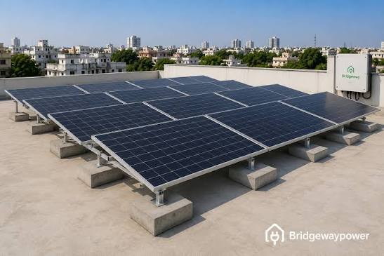 Rooftop solar panel array installed on a raised mounting structure