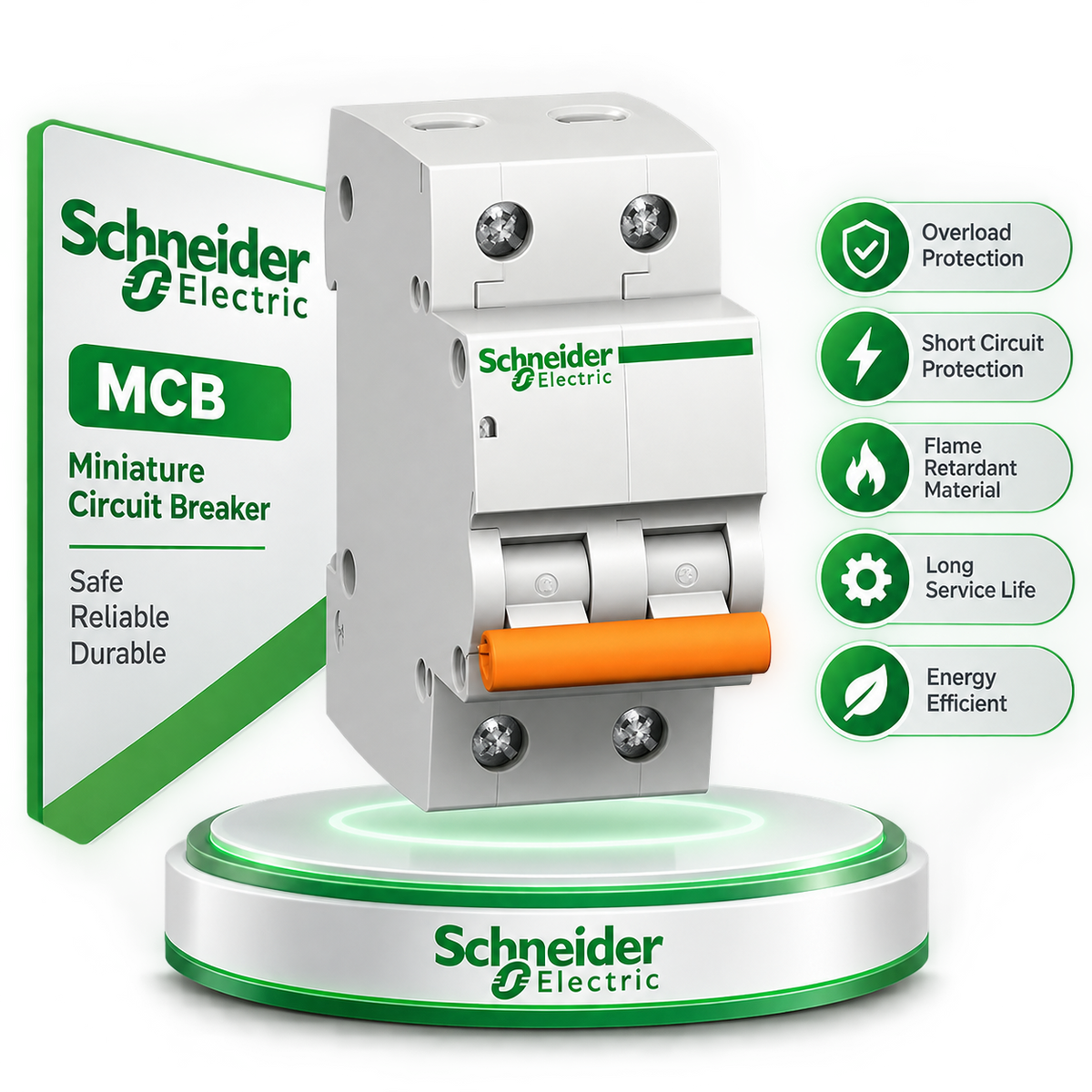 Product view of a Schneider Electric two-pole miniature circuit breaker