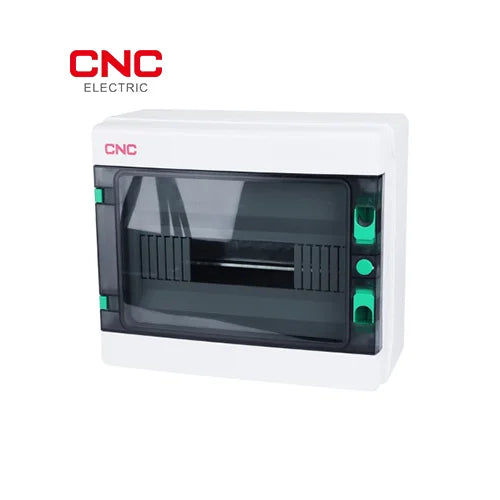 CNC HA 12-way waterproof distribution box, angled front view with latched cover