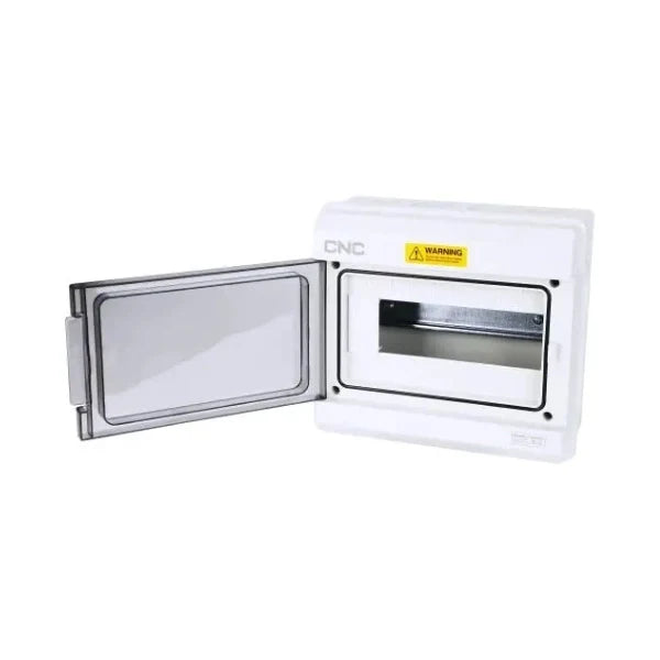 CNC YCX8 18-way waterproof distribution box with smoked transparent cover, open-door wide view