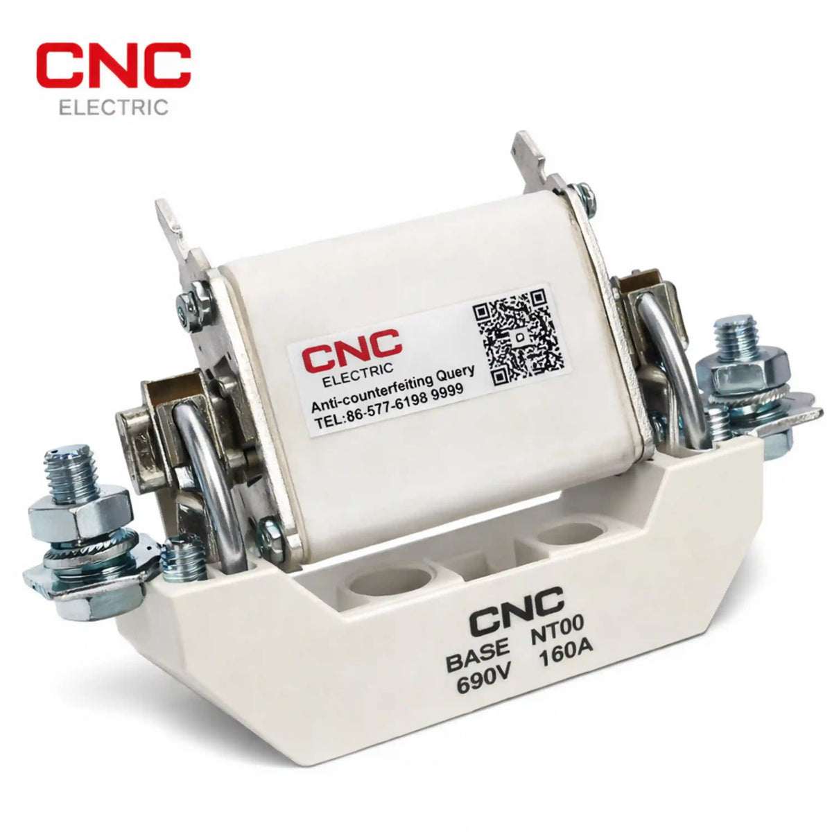 CNC Electric NT00 base with 160A 690V markings and fitted fuse