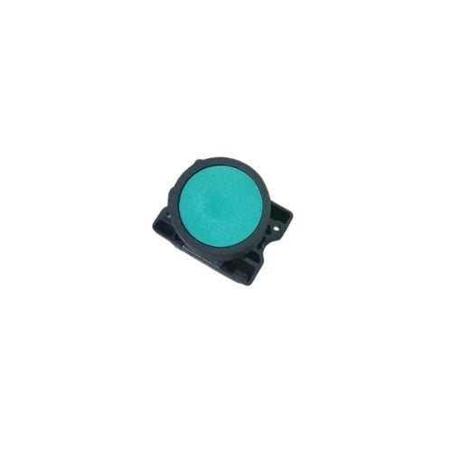 CNC green push button switch viewed from the top with the cap fitted