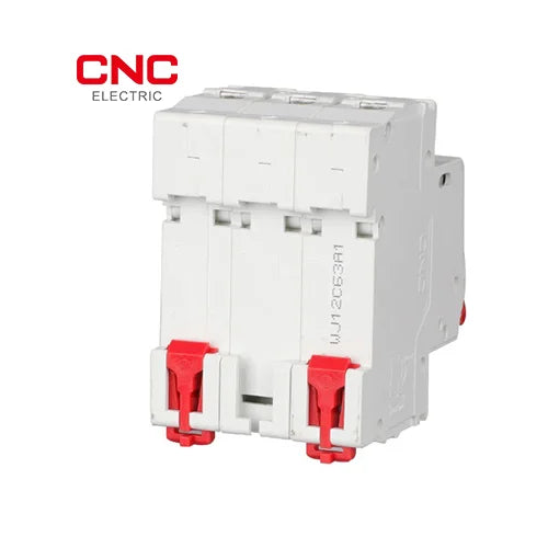CNC YCB7-63N 3 pole MCB back view with DIN rail clips