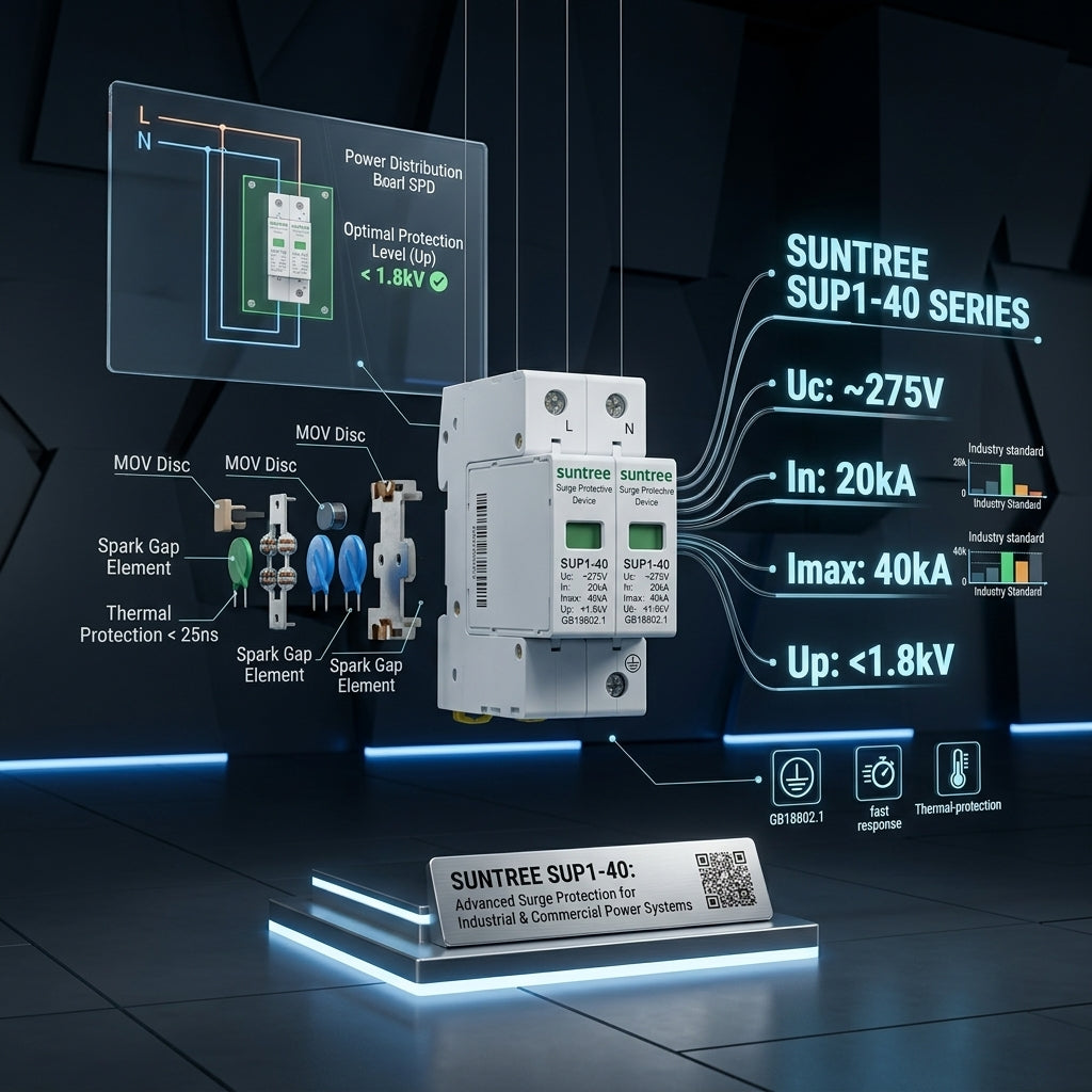 SUNTREE SUP1-40 2 pole SPD specifications Uc 275V In 20kA Imax 40kA