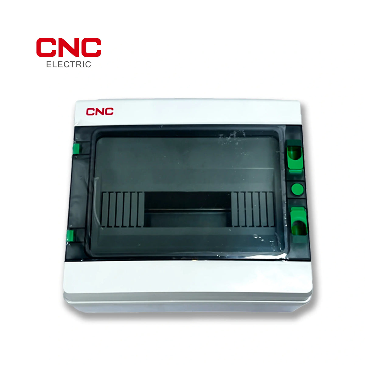 CNC HA 12-way waterproof distribution box, top-angle view with translucent cover