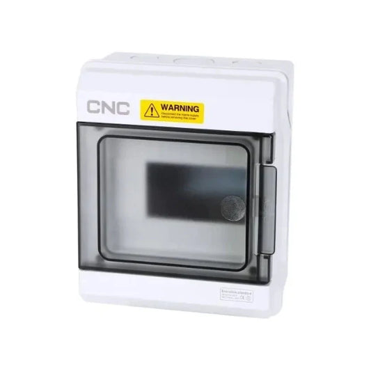 CNC YCX8 12-way waterproof distribution box with smoked transparent cover, front view