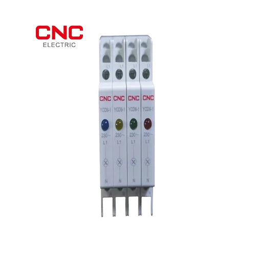 CNC yellow DIN rail indicator light angled view