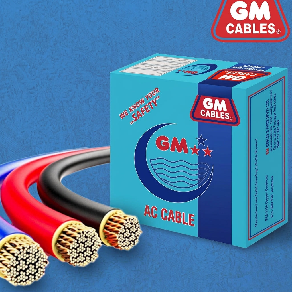 White GM Cables AC cable coil with product box