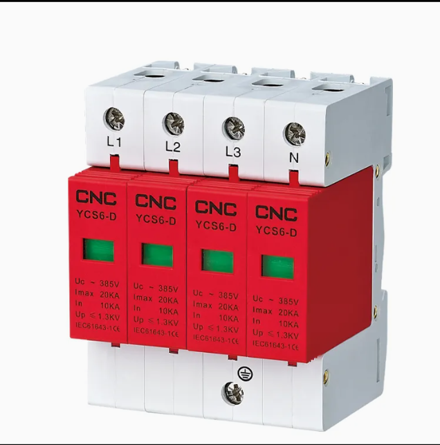 CNC YCS6-D four-pole AC surge protective device, angled view