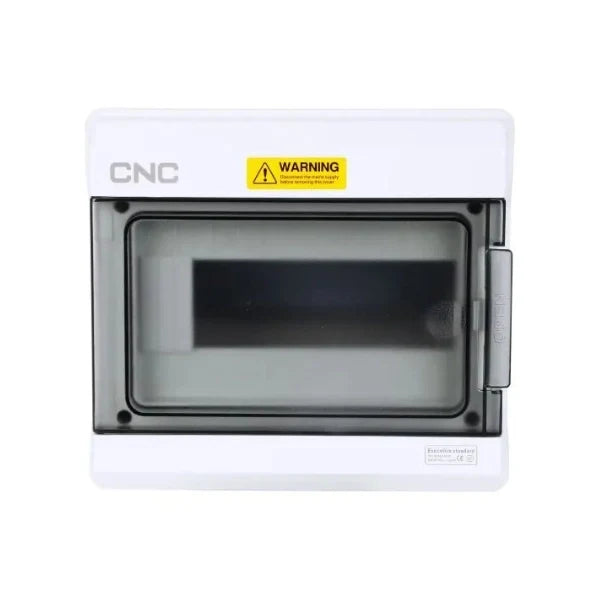 CNC YCX8 18-way waterproof distribution box with smoked transparent cover, angled view