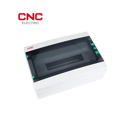 CNC HA 18-way waterproof distribution box, angled view showing wide body and latched cover