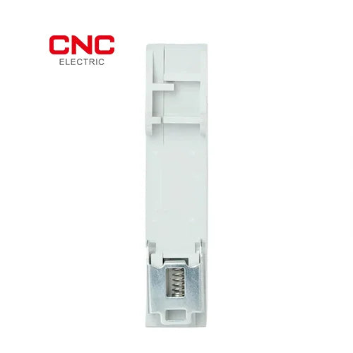 Side view of the CNC YCBZ-40 isolator switch showing the DIN rail clip mechanism with spring