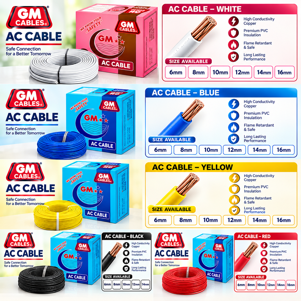 Black GM Cables AC cable coil and box