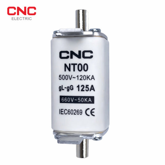 CNC Electric NT00 125A fuse showing AC ratings and IEC 60269 marking
