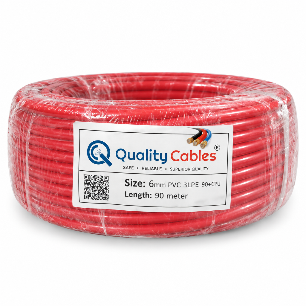 Quality Cables red cable roll on white background